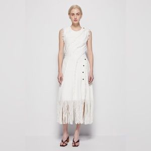 NWT $745 jonathan simkhai elisha shredded boucle midi dress in ivory